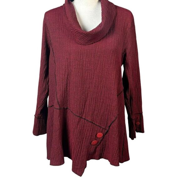 Habitat Clothes To Live In Tunic Size Medium Burgundy Cowl Neck Lagenlook Boho - Picture 1 of 11